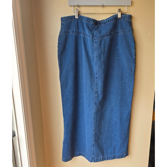 Vintage Y2K Maxi Skirt Size L Long Denim Blue Jean Pockets Side Slits - Picture 5 of 8